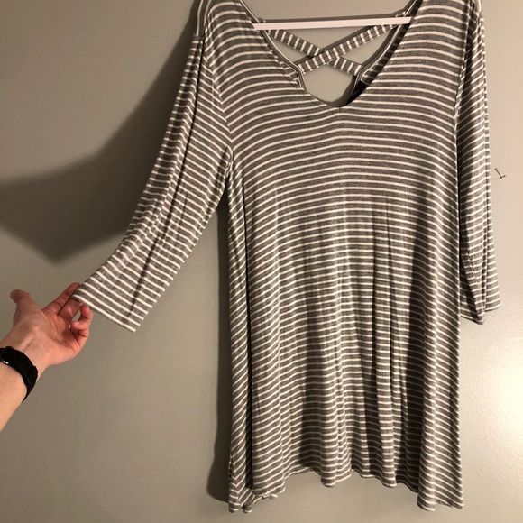 Olivia Sky Striped Gray and White Tunic Top - Picture 12 of 16